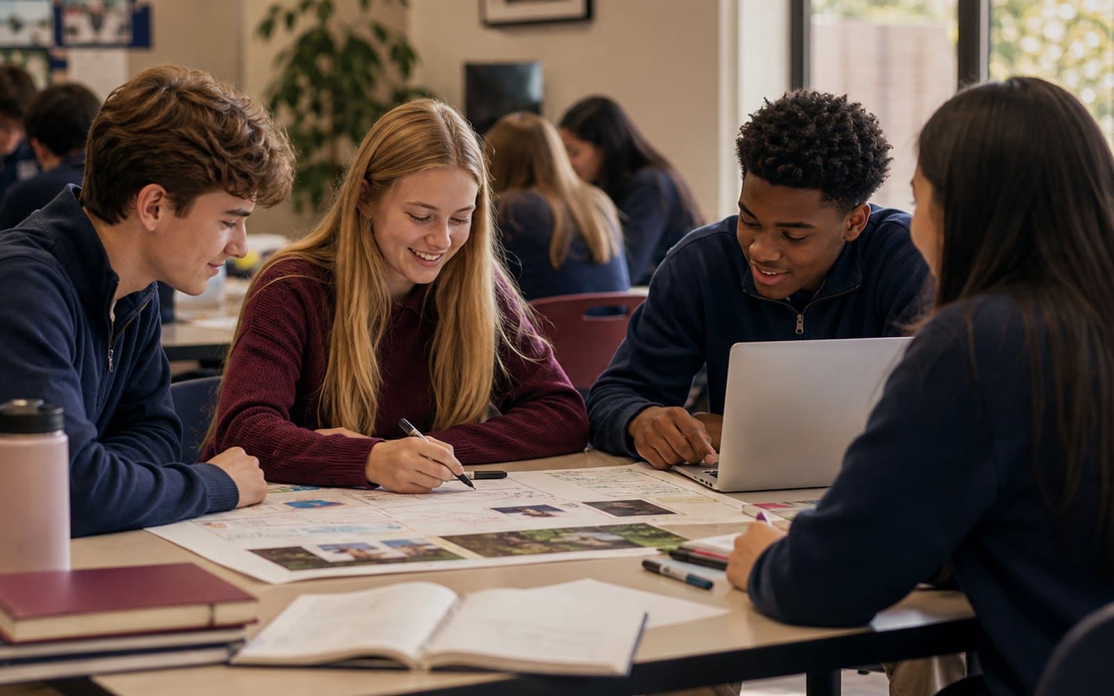 St Paul High School students collaborating in a club meeting